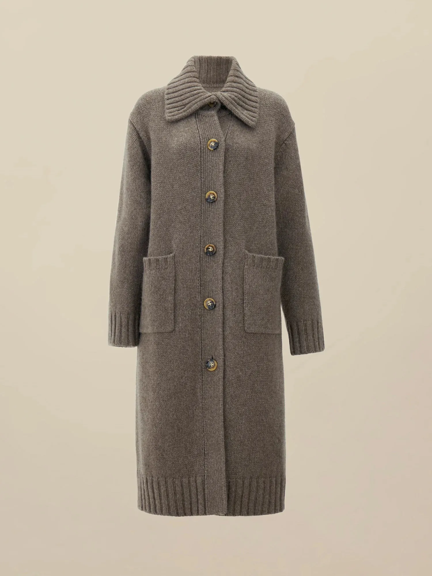 Amoretu 100% Natural Yakwool Cashmere Lapel Long Sleeve Knit Cardigan