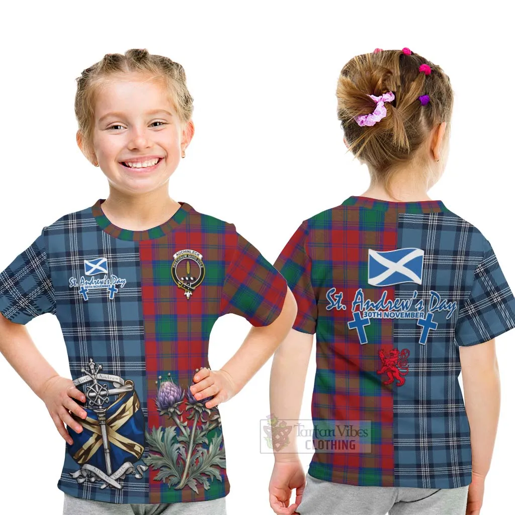 Auchinleck (Affleck) Tartan Kid T-Shirt Happy St. Andrew's Day Half Tartan Style