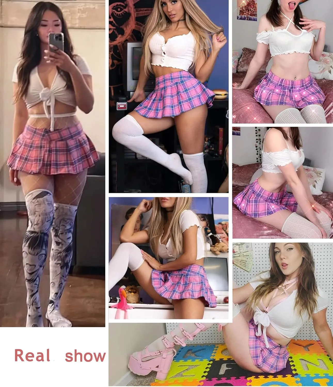 Avidlove Pleated Skirts for Women Sexy Costume Lingerie Mini Plaid Skirt Role Play Schoolgirl Outfits