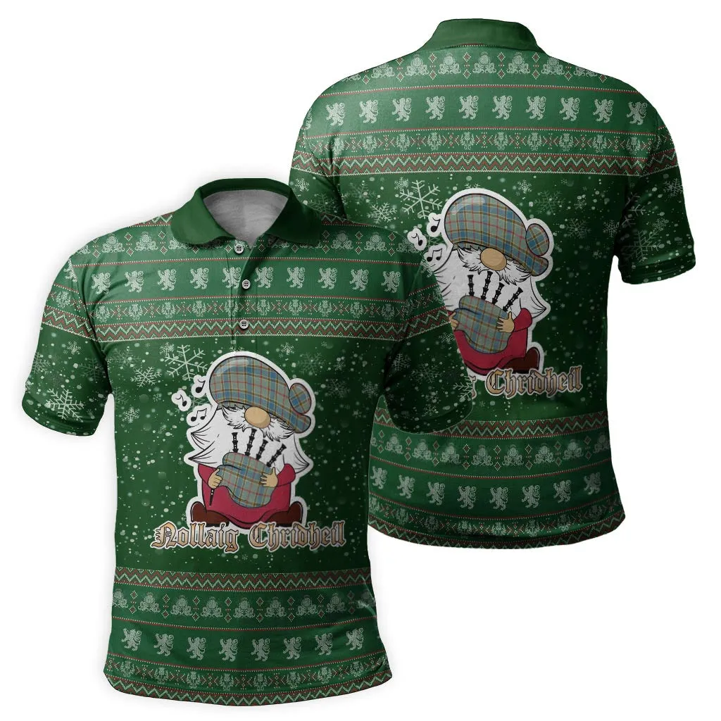 Balfour Blue Clan Christmas Family Polo Shirt with Funny Gnome Playing Bagpipes