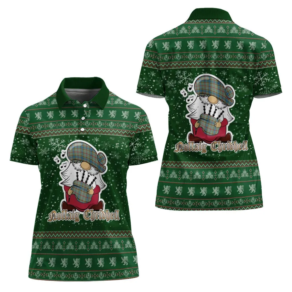 Balfour Blue Clan Christmas Family Polo Shirt with Funny Gnome Playing Bagpipes