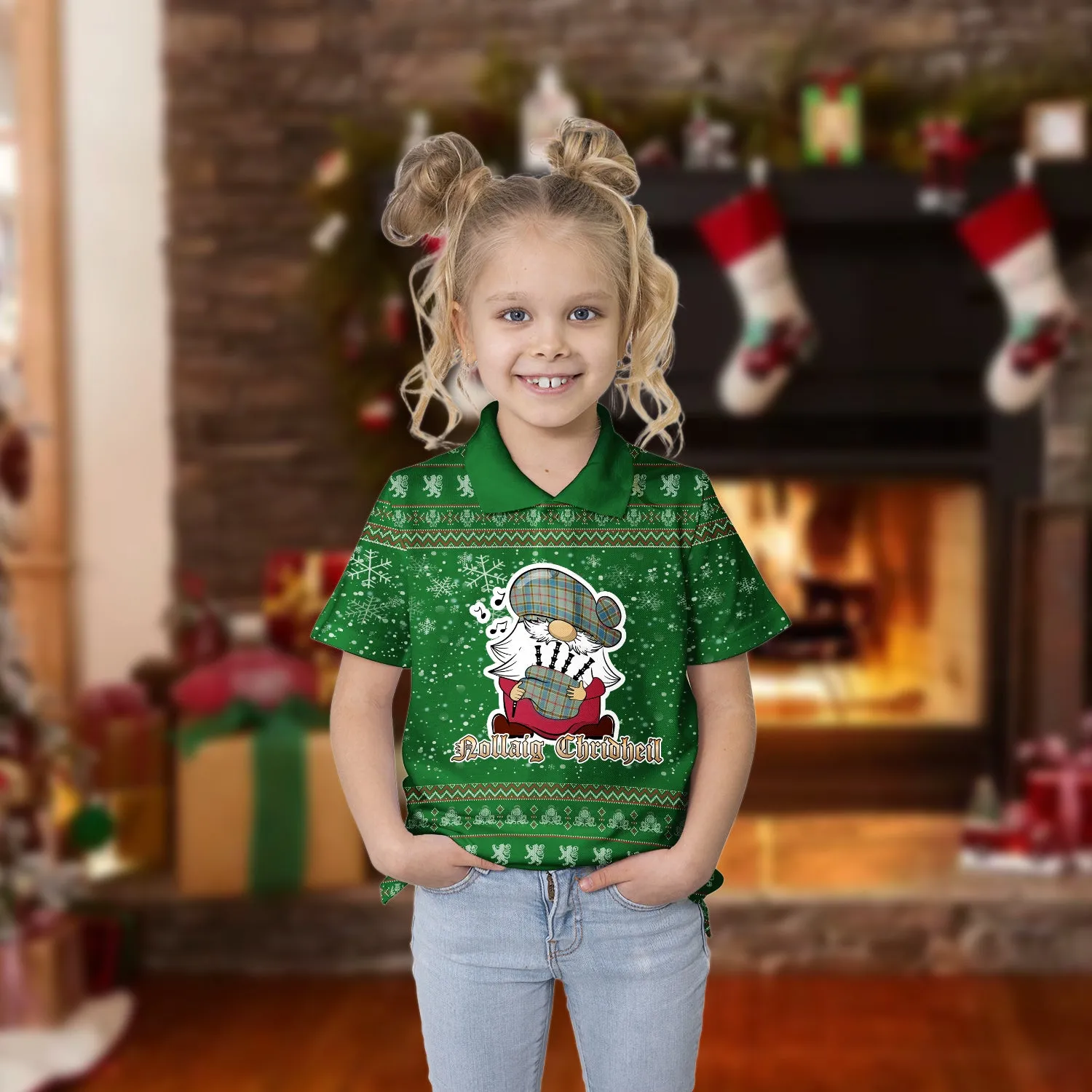 Balfour Blue Clan Christmas Family Polo Shirt with Funny Gnome Playing Bagpipes