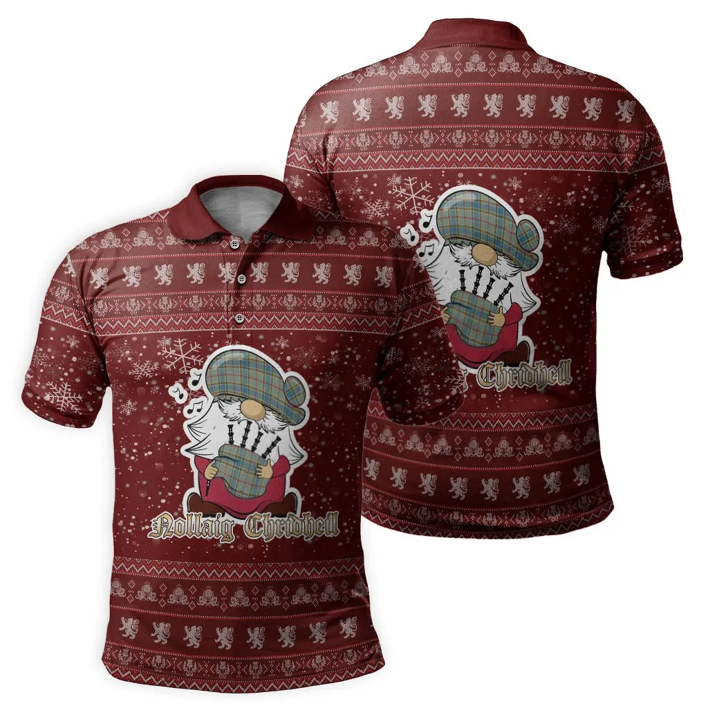 Balfour Blue Clan Christmas Family Polo Shirt with Funny Gnome Playing Bagpipes