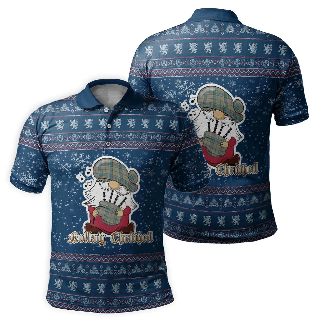 Balfour Blue Clan Christmas Family Polo Shirt with Funny Gnome Playing Bagpipes