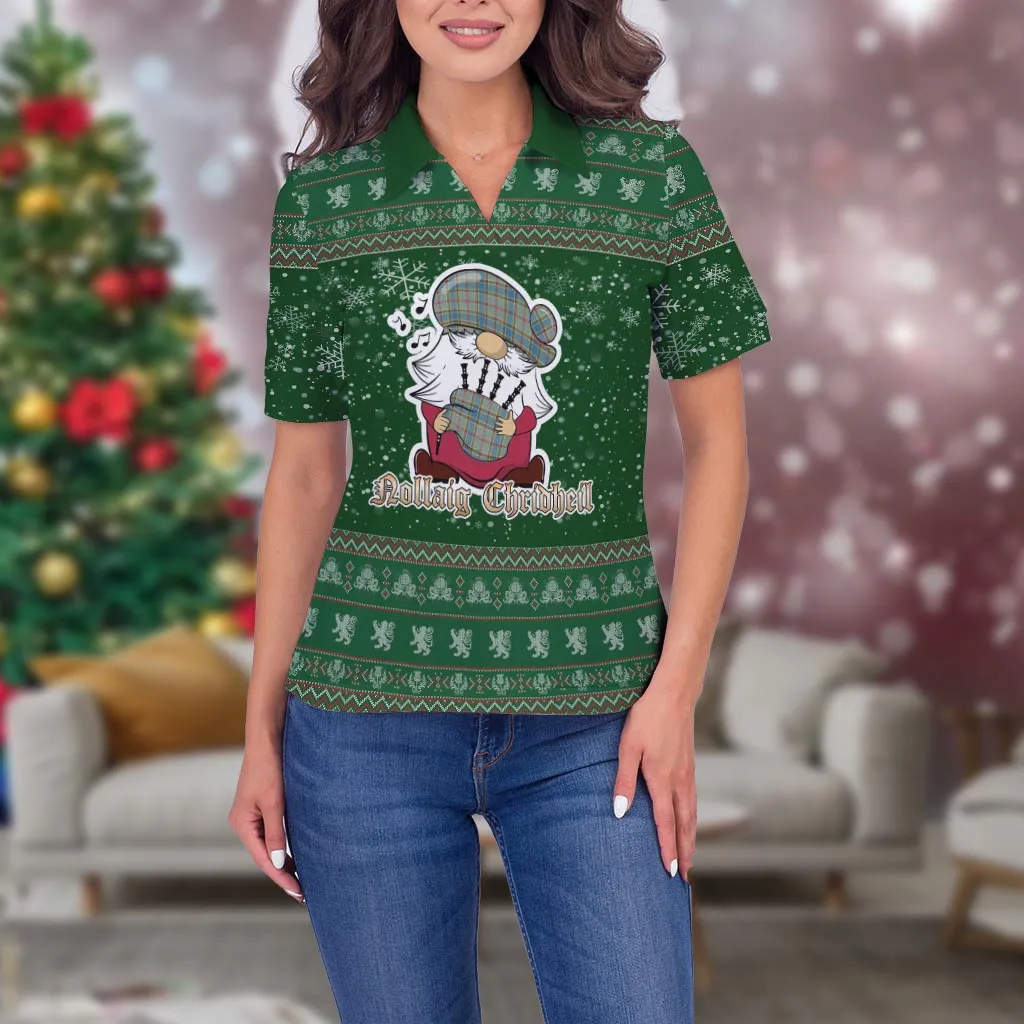 Balfour Blue Clan Christmas Family Polo Shirt with Funny Gnome Playing Bagpipes