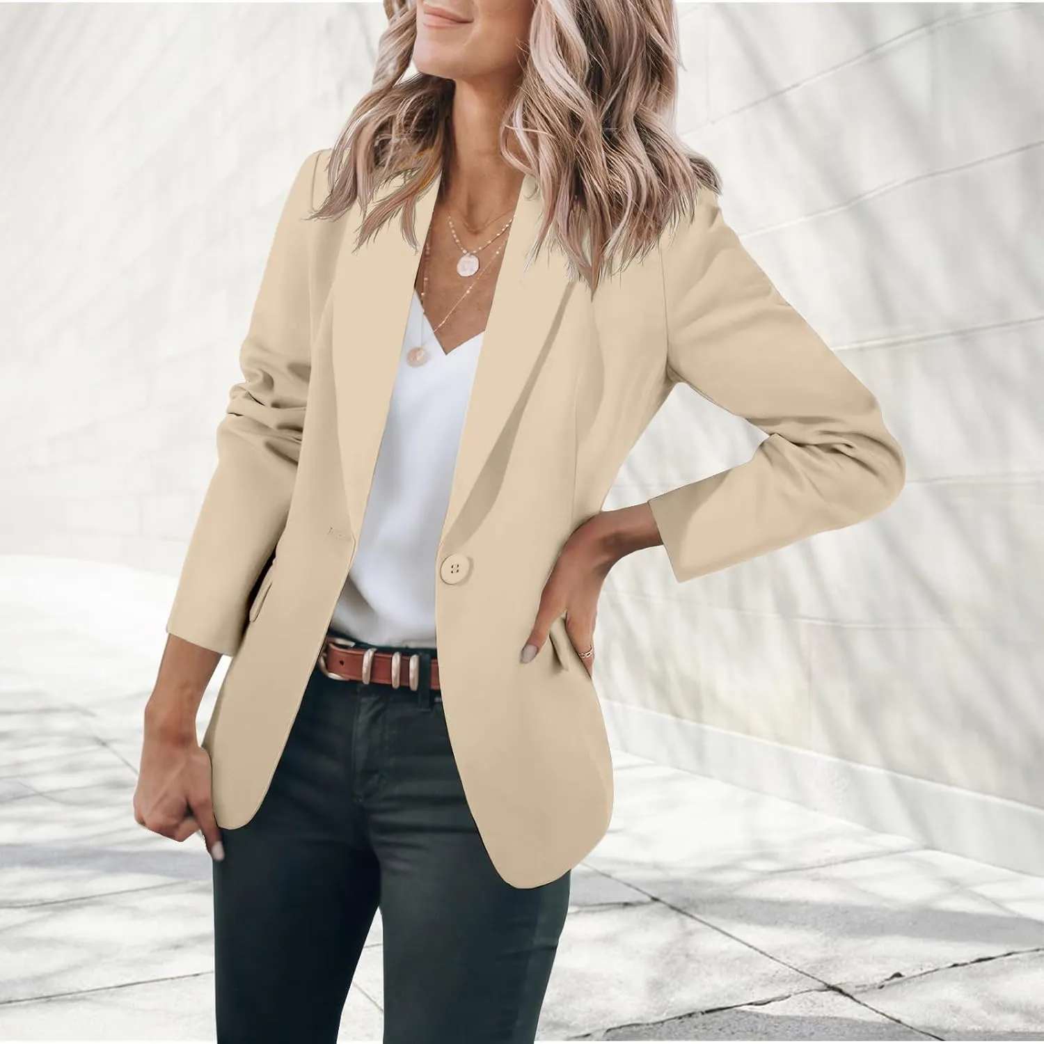 Blazers for Women Business Casual Open Front Long Sleeve Notch Lapel Office Blazer Jacket Work Office Suit Jackets Top