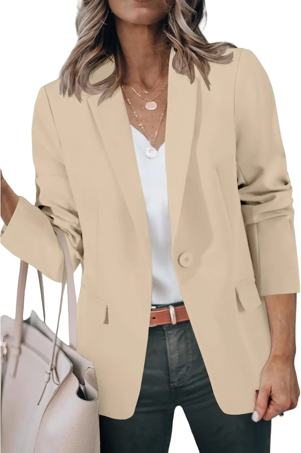 Blazers for Women Business Casual Open Front Long Sleeve Notch Lapel Office Blazer Jacket Work Office Suit Jackets Top