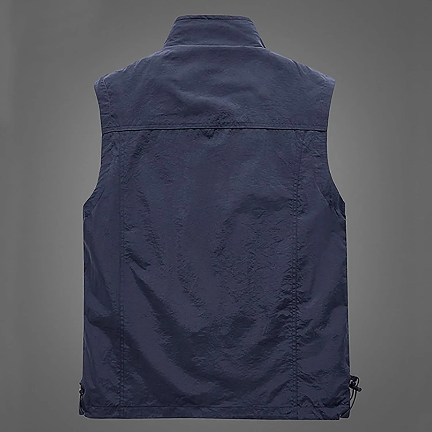 Cambkatl Men's Multi-Pockets Vest - Full Zipper Stand Collar Sleeveless Outerwear - Fishing Travel Utility Vest Gilet