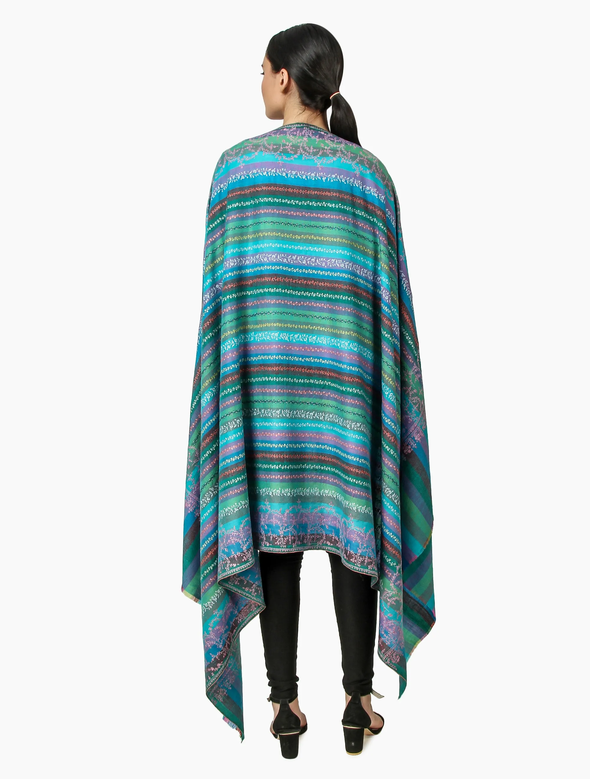 Cashmere Pashmina Shawl Embroidered (Stripe)