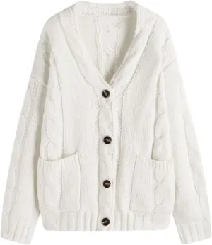 CIDER Cardigan Sweater for Women V Neck Cable Knit Long Sleeve Button Down Tops with Pockets