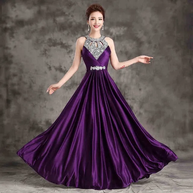Elegant Long Floor Length Satin Sexy Formal Prom Party Gowns