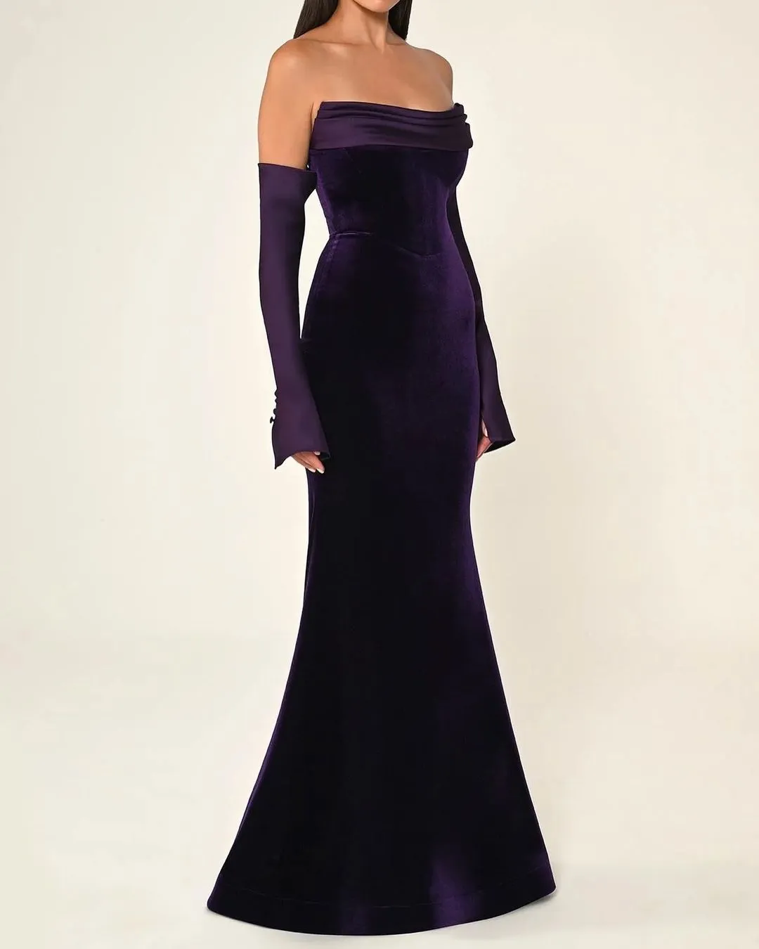 Elegant Velvet Strapless Evening dress with Sleeves SF355