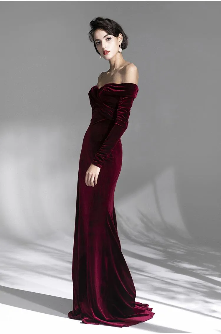 G-end minimalist elegant  velvet prom bridal evening dress - Sulim
