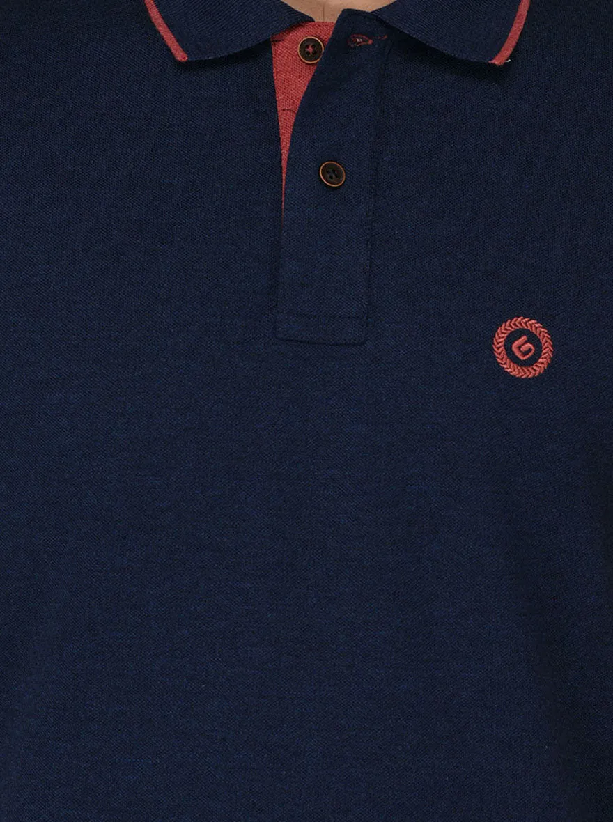 Greenfibre Denim Blue Melange Slim Fit Polo T-Shirt