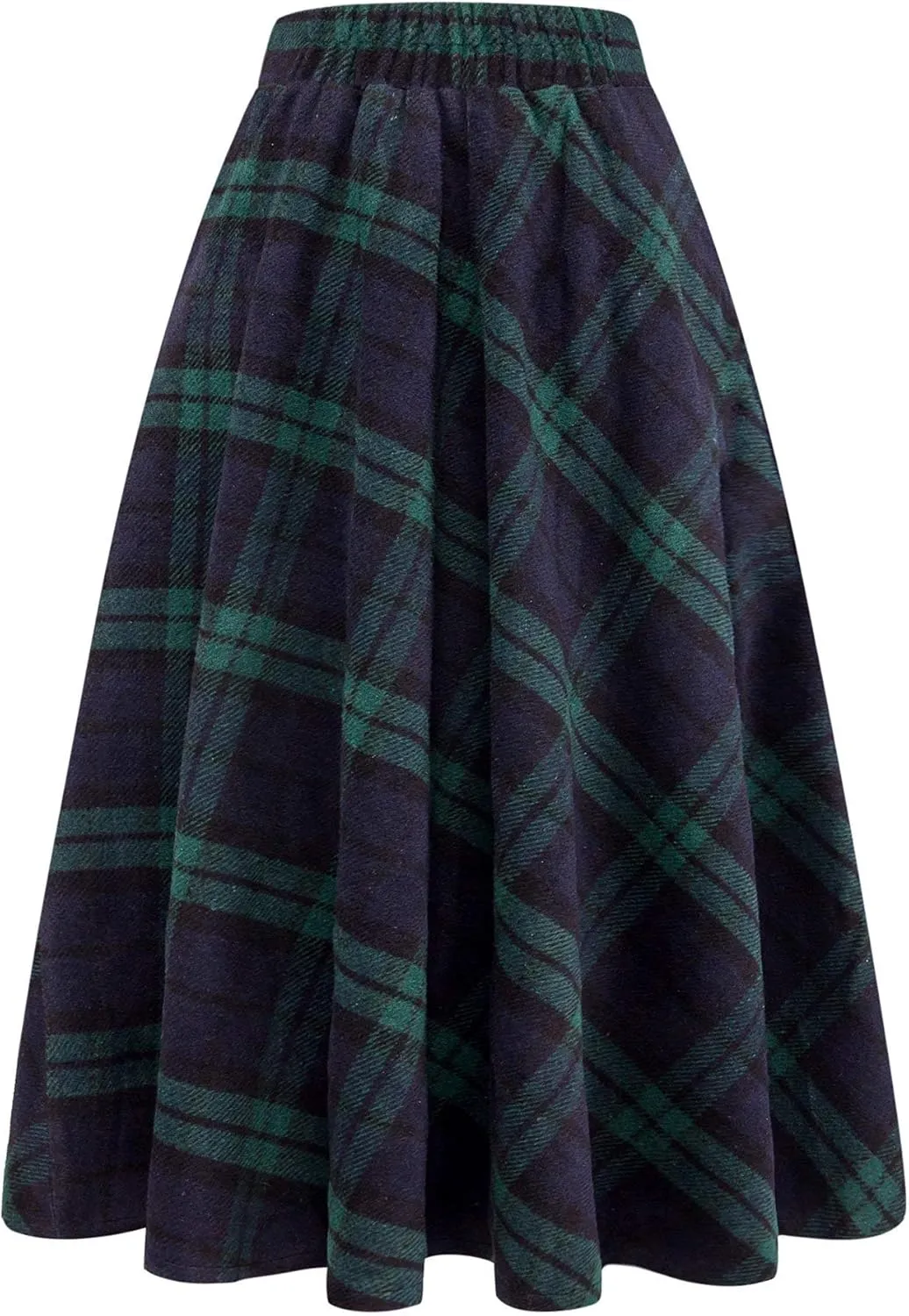 IDEALSANXUN Womens Plaid Wool Skirts Elastic Waist A-Line Pleated Tartan Long Skirts