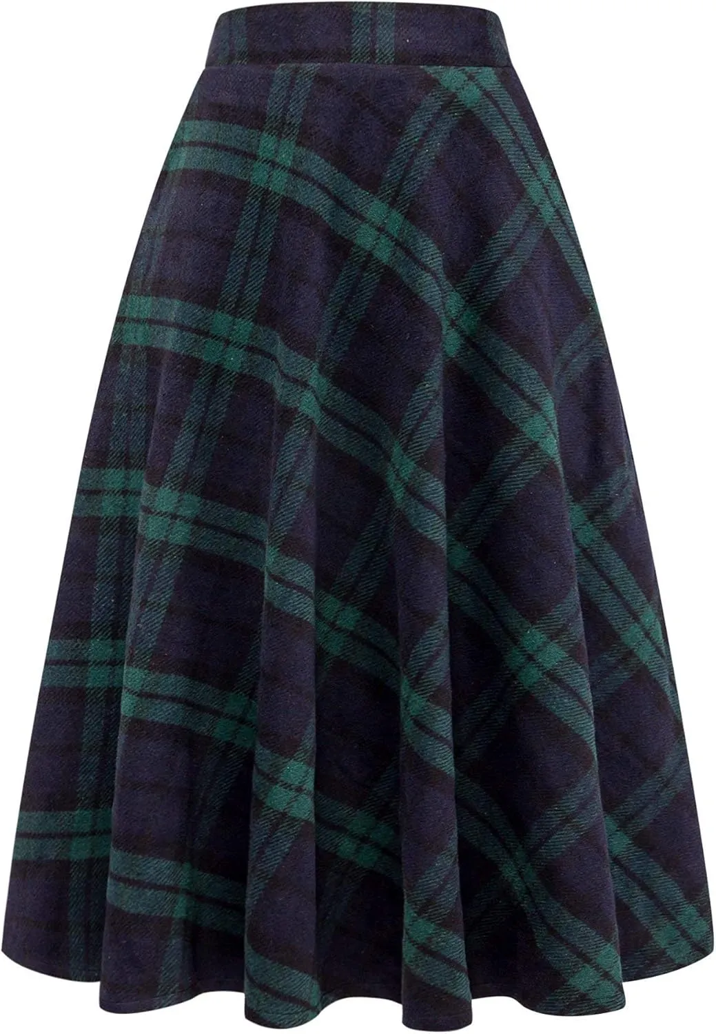 IDEALSANXUN Womens Plaid Wool Skirts Elastic Waist A-Line Pleated Tartan Long Skirts