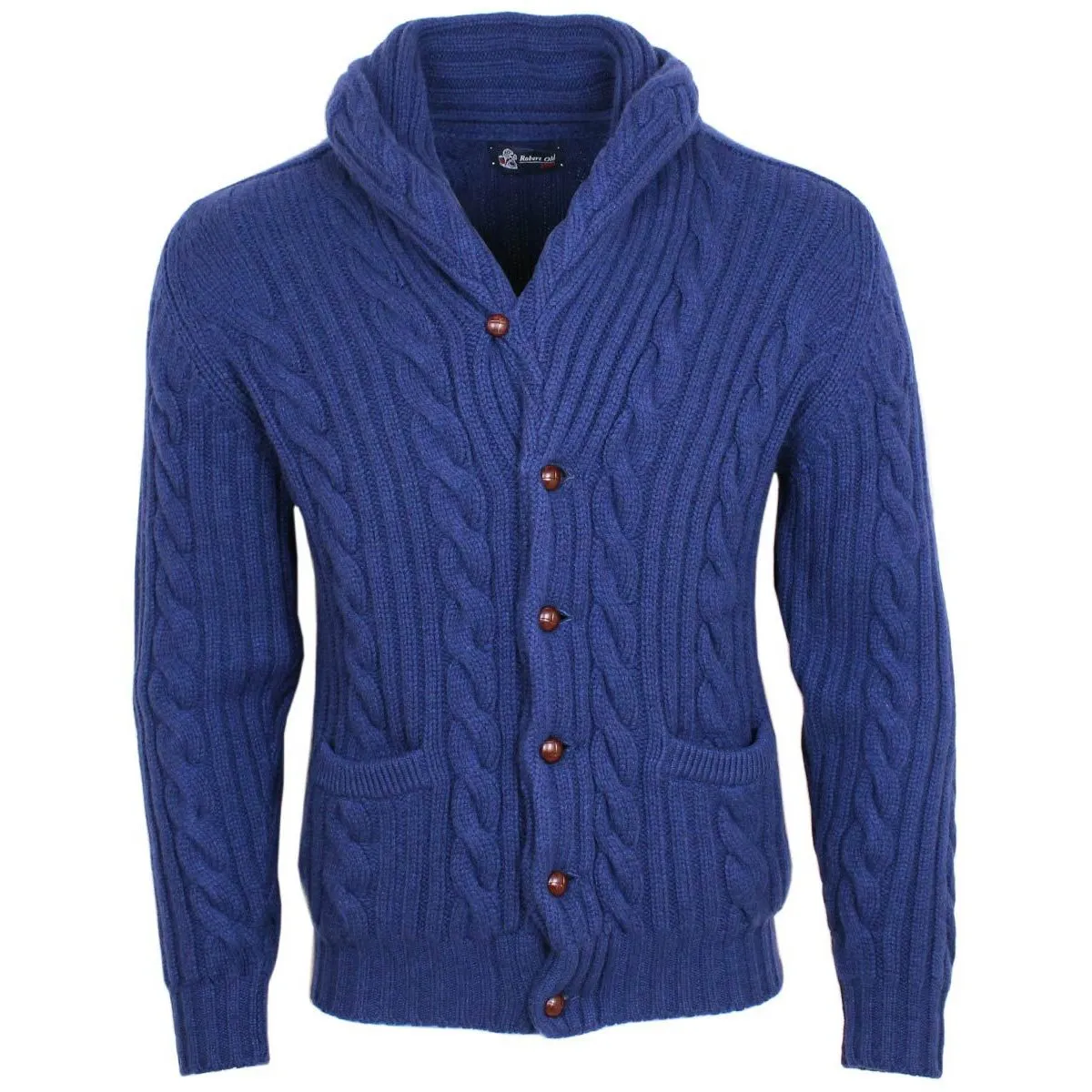 Inchiostro Blue Balmour 8Ply Shawl Collar Cable Cashmere Cardigan