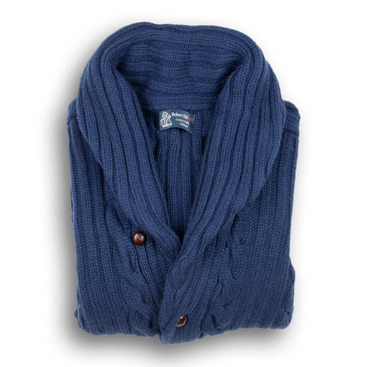 Inchiostro Blue Balmour 8Ply Shawl Collar Cable Cashmere Cardigan