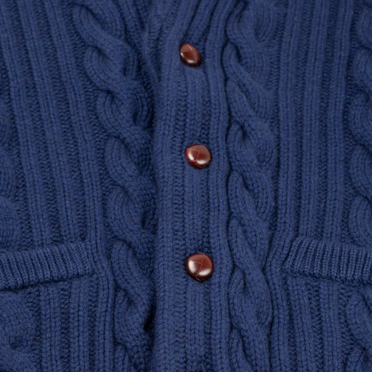 Inchiostro Blue Balmour 8Ply Shawl Collar Cable Cashmere Cardigan
