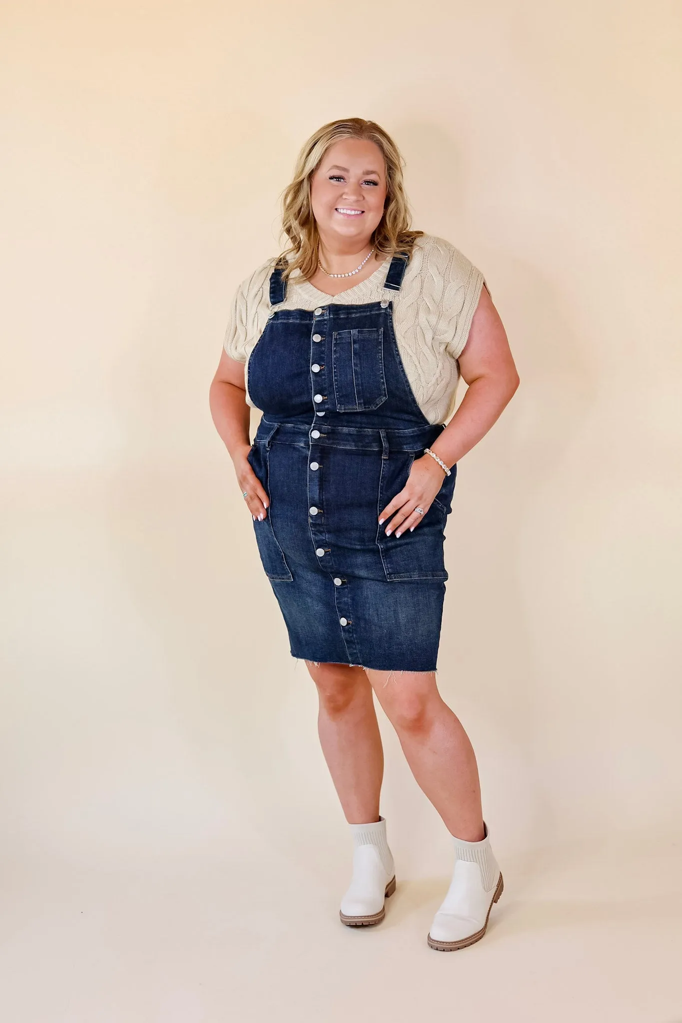 Judy Blue | Centered Around The Sun Denim Overall Dress in Dark Wash