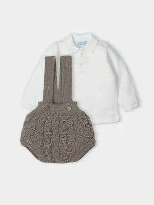 Mac Ilusion Dark Beige Cable Knit Dungarees Set