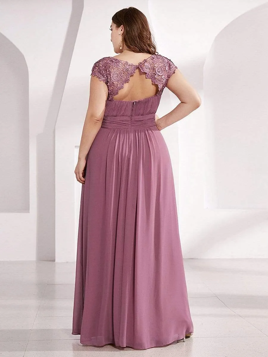 Maxi Long Lace Cap Sleeve Elegant Evening Gowns