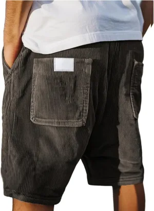 Mens Corduroy Shorts Vintage Washed Straight-Leg Shorts Fashion Classic Fit Casual Pants with Embroidery Pockets