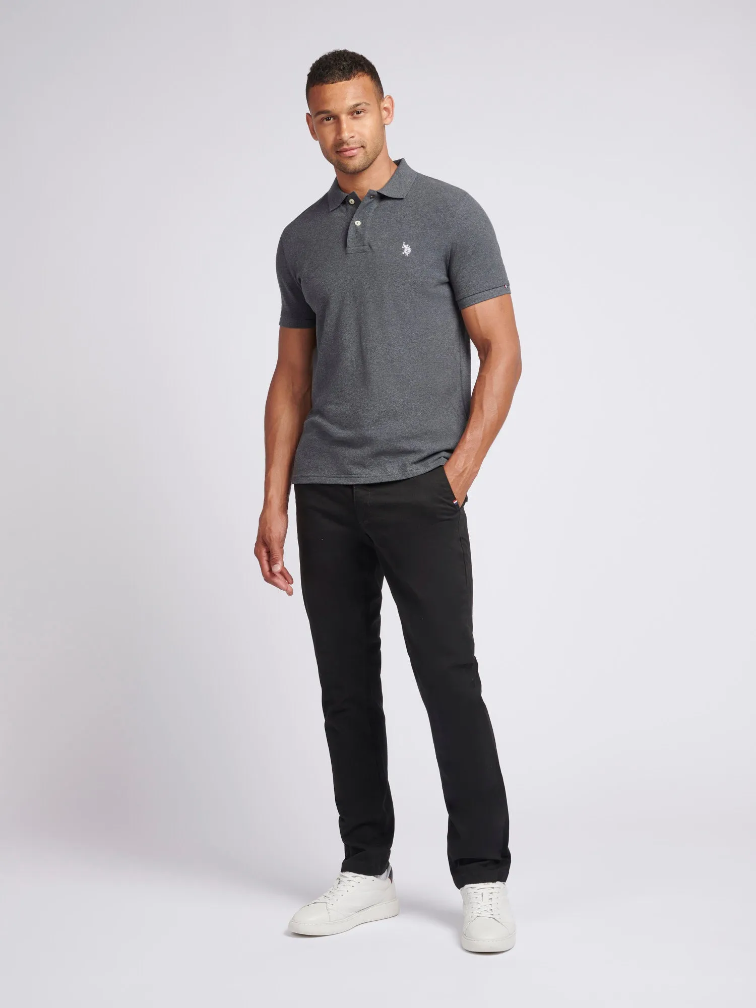 Mens Pique Polo Shirt in Charcoal Marl