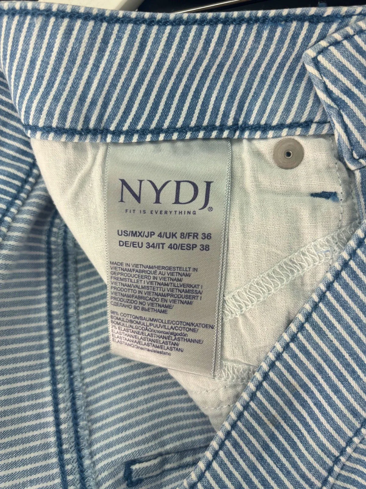 NYDJ Blue Striped Chloe Crop Trella Jeans UK 8