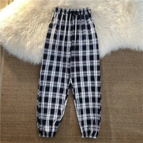 Pants Women New Bunch Of Feet Fashion Plus Size Black Plaid Summer