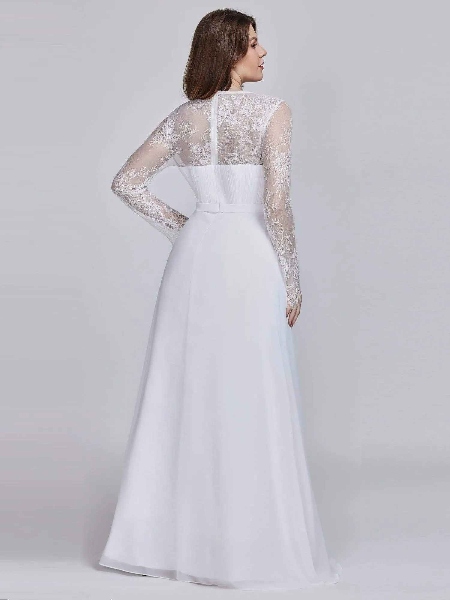 Plus Size V Neck Long Evening Gowns with Lace Sleeves