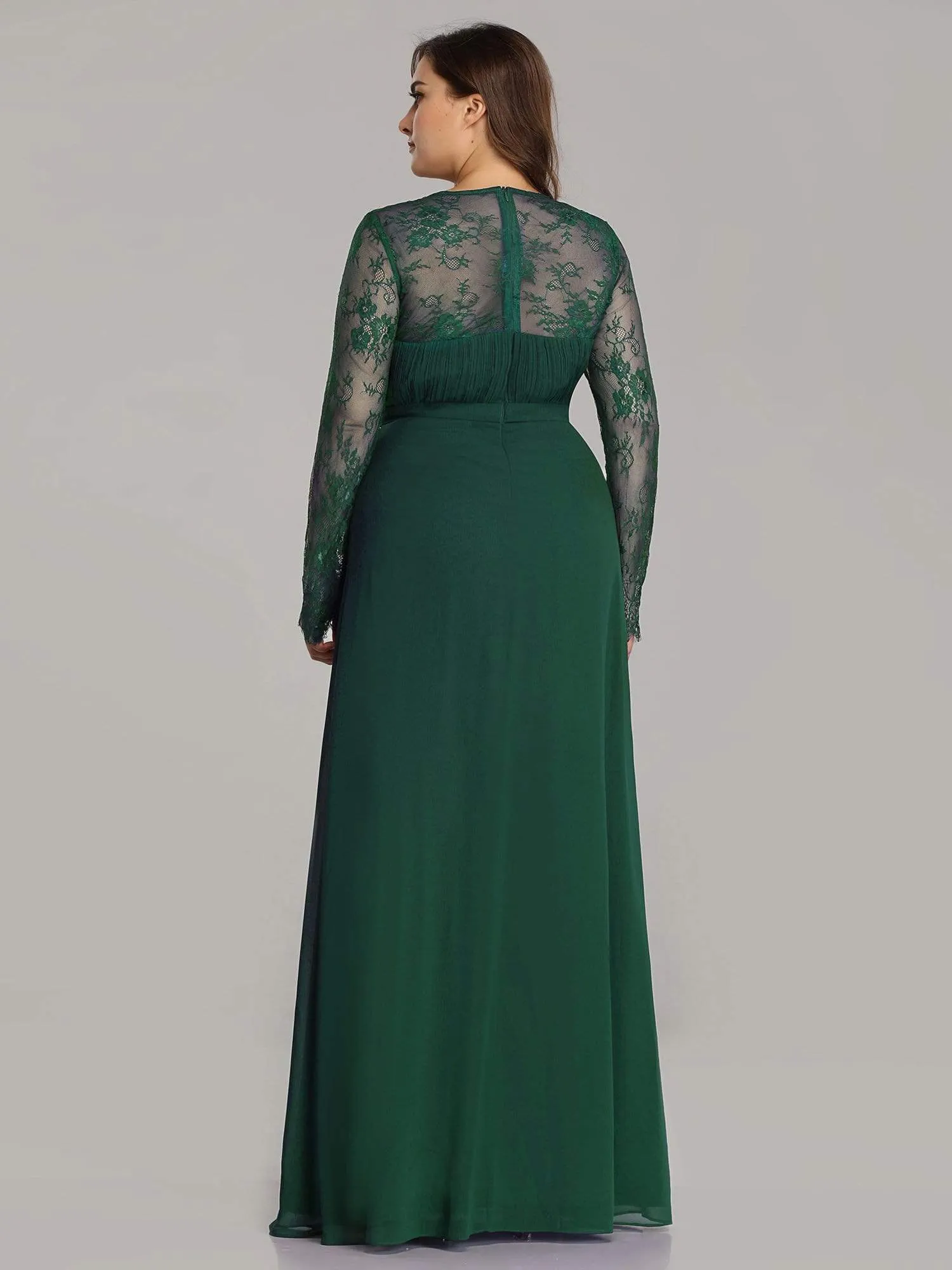 Plus Size V Neck Long Evening Gowns with Lace Sleeves