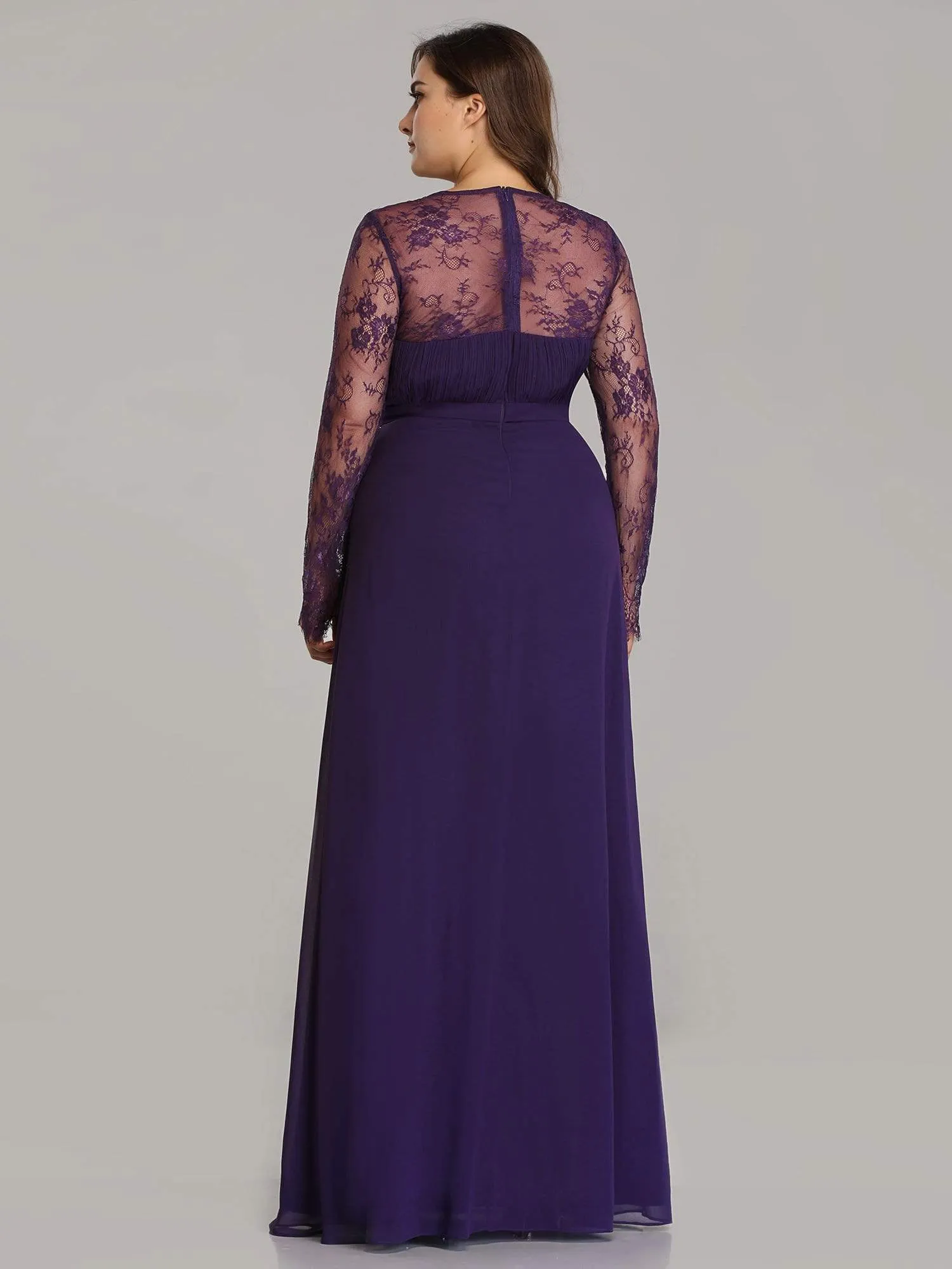Plus Size V Neck Long Evening Gowns with Lace Sleeves