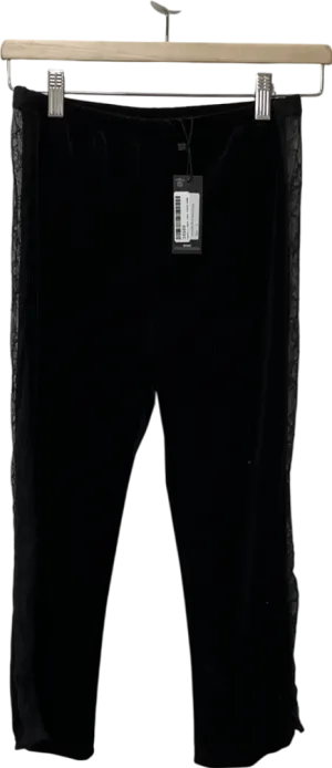 PrettyLittleThing Black Lace Side Detail Velvet Capris UK 8
