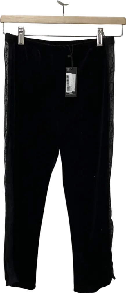 PrettyLittleThing Black Lace Side Detail Velvet Capris UK 8