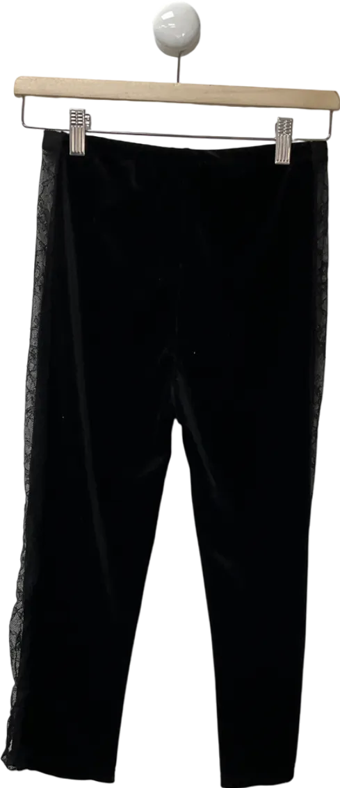 PrettyLittleThing Black Lace Side Detail Velvet Capris UK 8