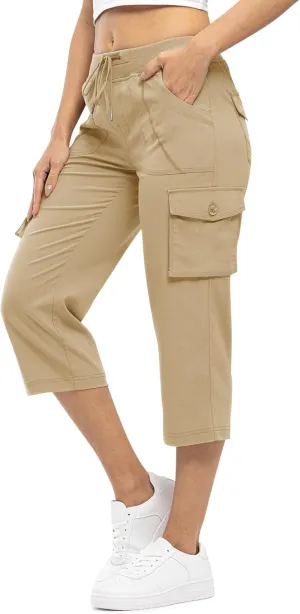 Rdruko Women's Cargo Capris Pants Lightweight Quick Dry Hiking Summer Casual Travel Pants with Pockets