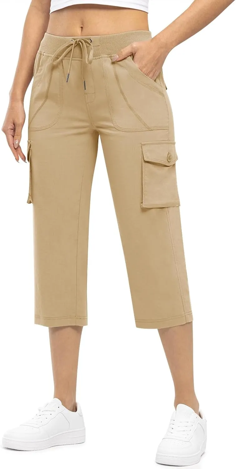 Rdruko Women's Cargo Capris Pants Lightweight Quick Dry Hiking Summer Casual Travel Pants with Pockets