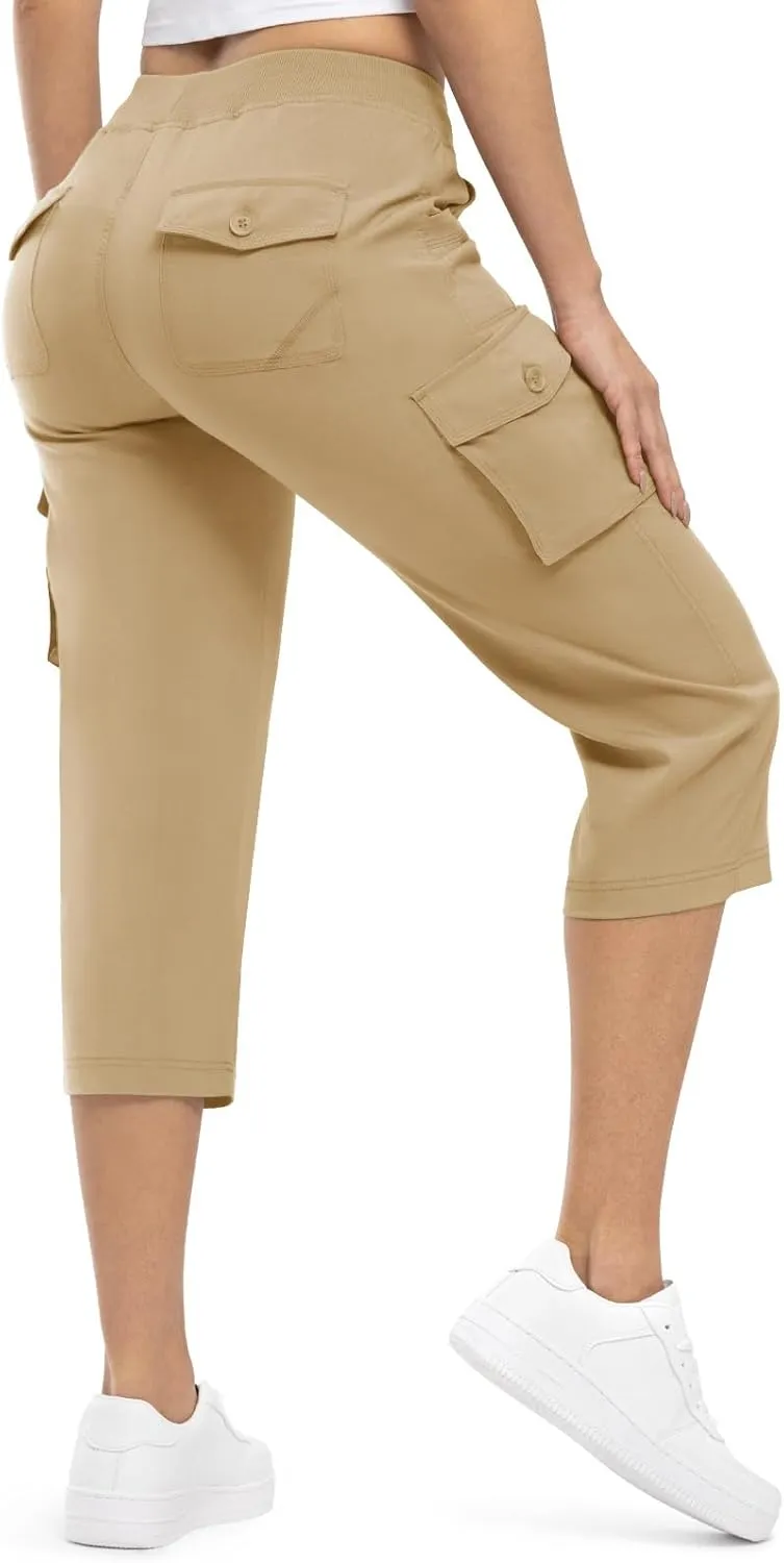 Rdruko Women's Cargo Capris Pants Lightweight Quick Dry Hiking Summer Casual Travel Pants with Pockets