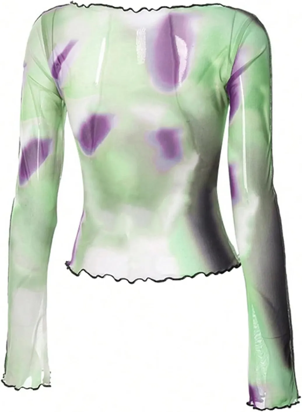 Remidoo Women's Sexy Sheer Mesh Crop Top Long Sleeve Crewneck See Through T Shirt