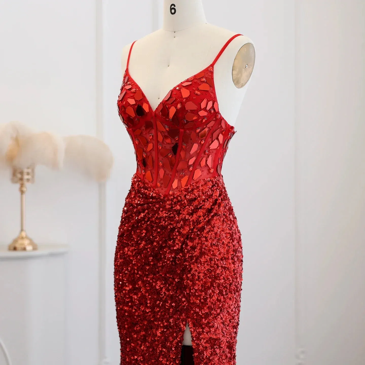Sexy Spaghetti Burgundy Sequin Prom Evening Dress SS166