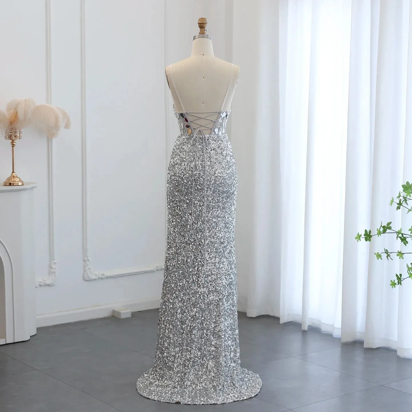 Sexy Spaghetti Burgundy Sequin Prom Evening Dress SS166
