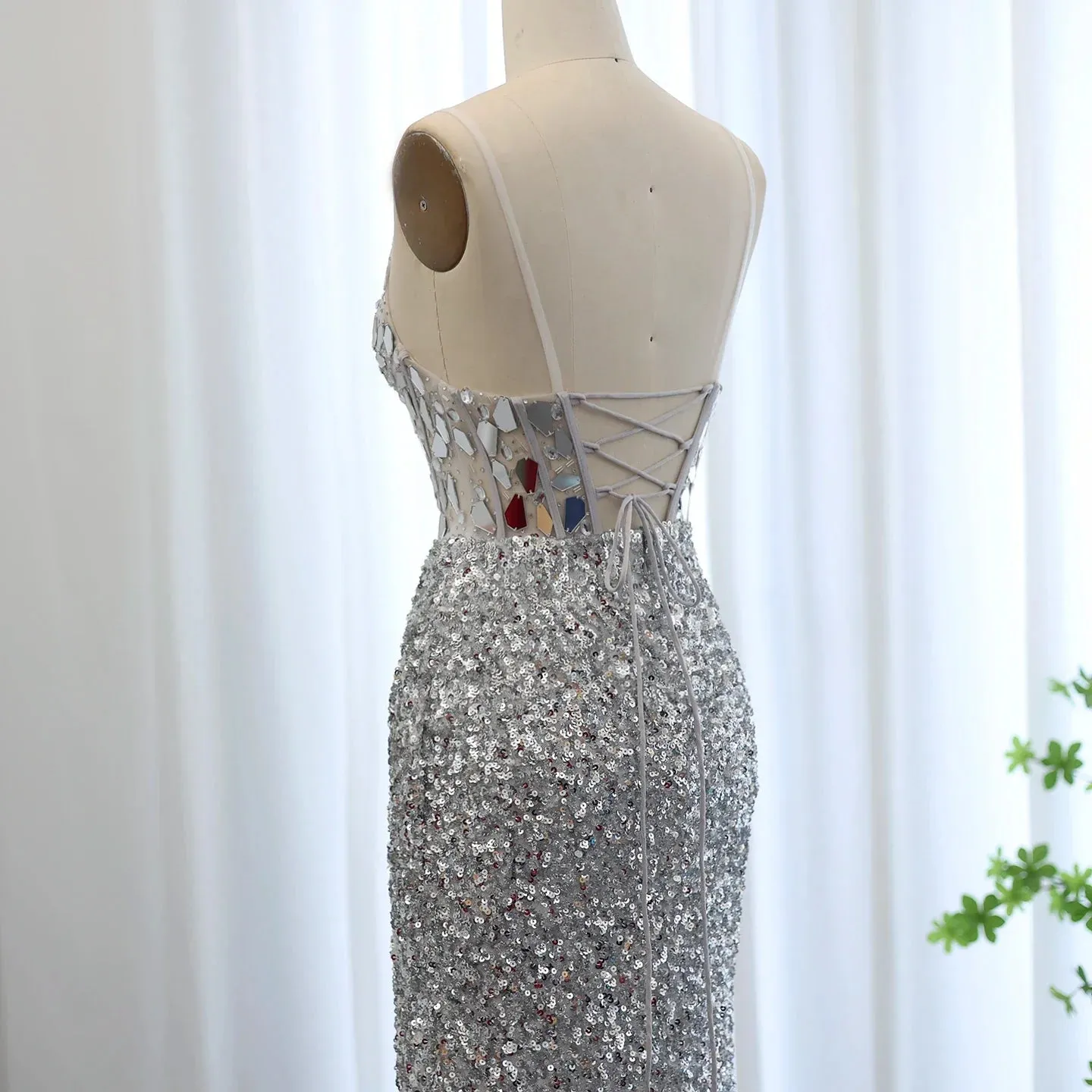 Sexy Spaghetti Burgundy Sequin Prom Evening Dress SS166
