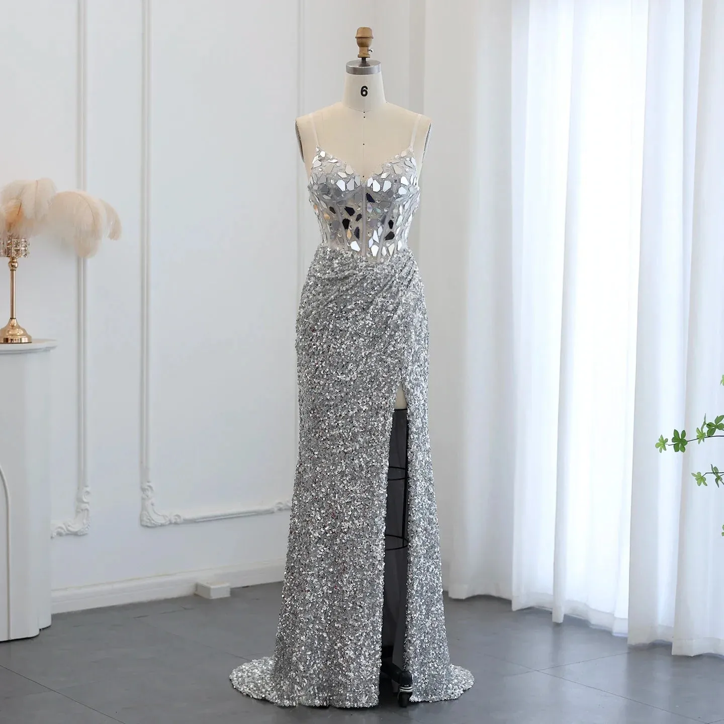 Sexy Spaghetti Burgundy Sequin Prom Evening Dress SS166