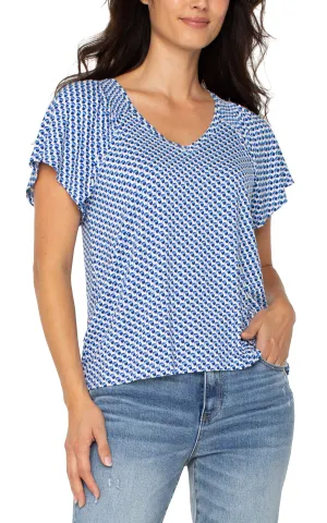 Short Flutter Sleeve Knit Top