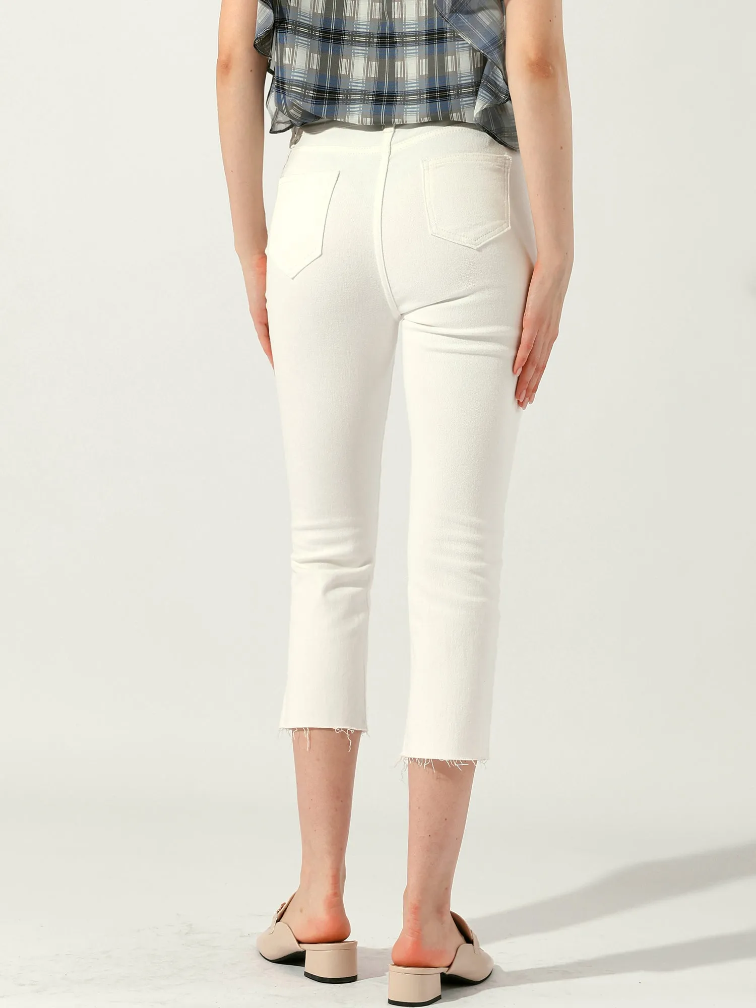 Skinny Jegging High Rise Pocketed Denim Capris Cropped Pants Jeans