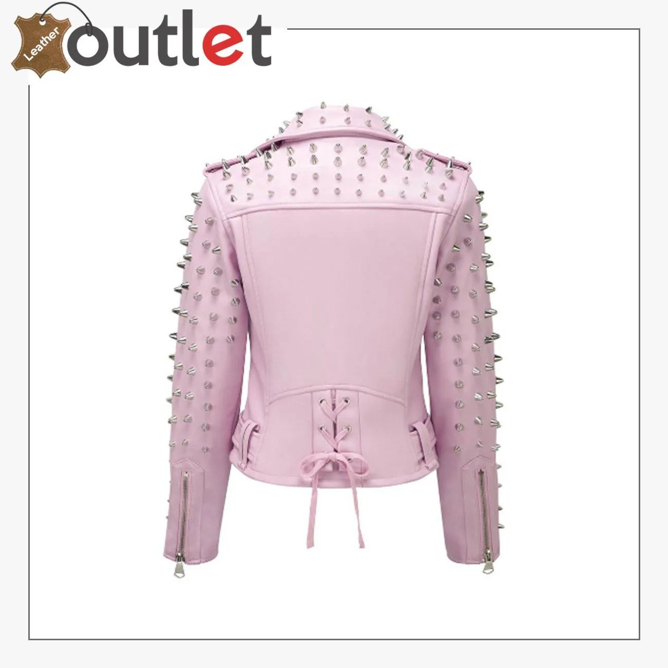 Soft Pink Studded Leather Biker Jacket