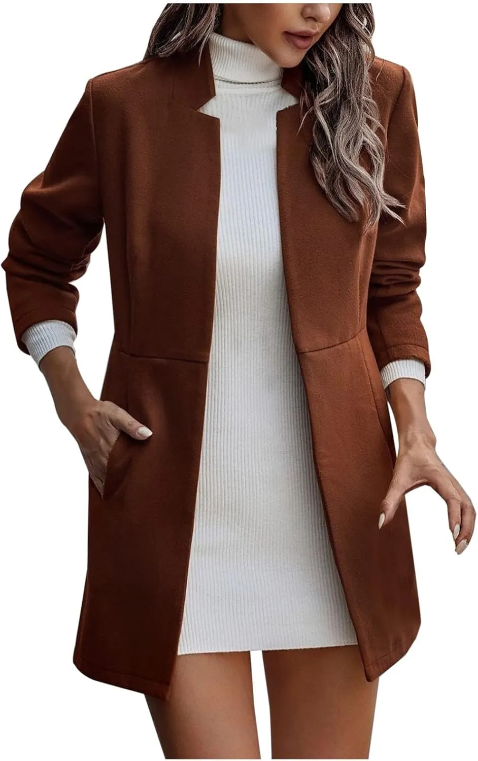 Women's Trench Coats Open Front Fit Knitted Sweater Coat Spring Fall Fashion 2024 Casual Overcoat Solid Jackets