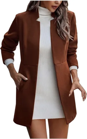 Women's Trench Coats Open Front Fit Knitted Sweater Coat Spring Fall Fashion 2024 Casual Overcoat Solid Jackets