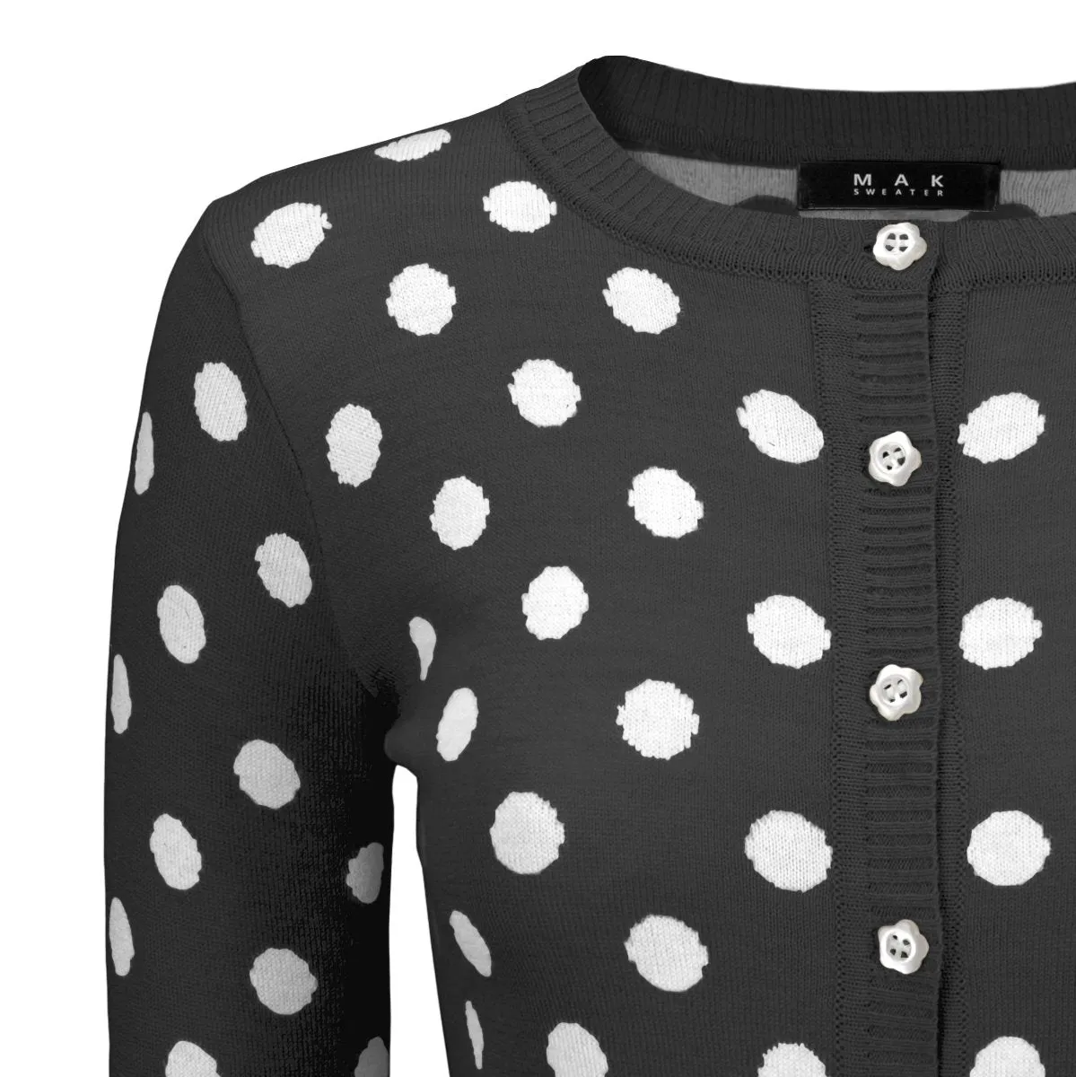 YEMAK Women's Polka Dot Cute Jacquard Crewneck Button Down Sweater Cardigan MK3104